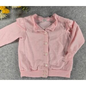 Vintage 80s Camptown Pink Cardigan Sweater Baby Girl 24m Ruffle Shoulder Buttons